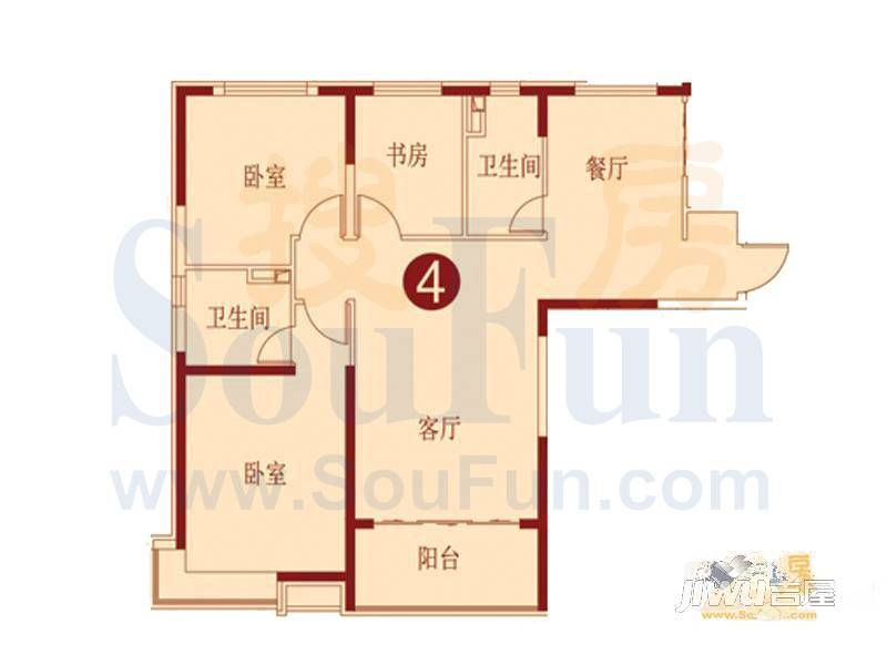 恒大绿洲3室2厅2卫141.9㎡户型图