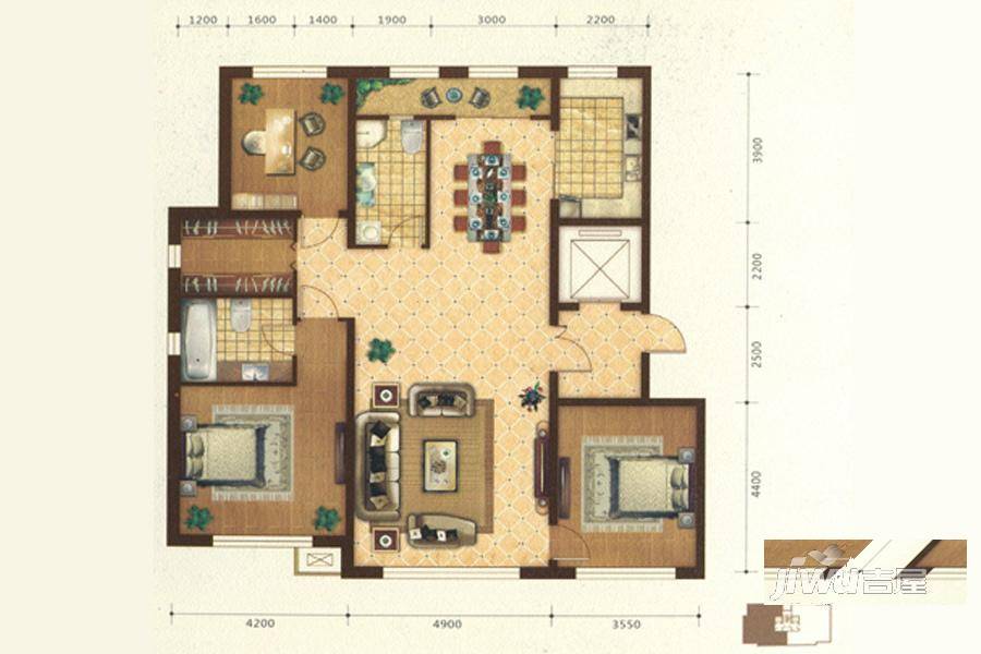 新城云水湾3室2厅2卫166㎡户型图