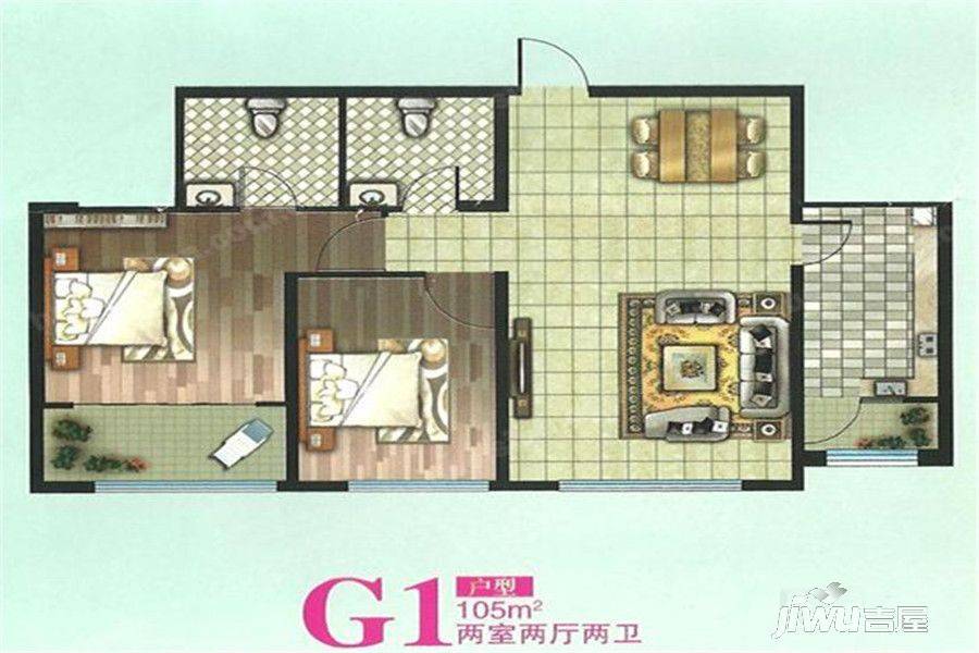 四季御景2室2厅2卫105㎡户型图