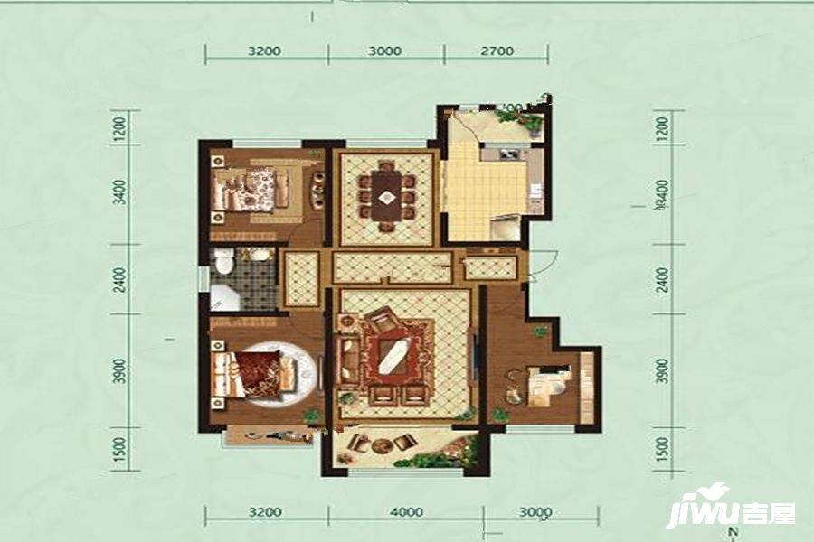 爱莲堡花园二期3室2厅1卫117㎡户型图