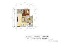 苹果城二期桂园1室1厅1卫53.3㎡户型图