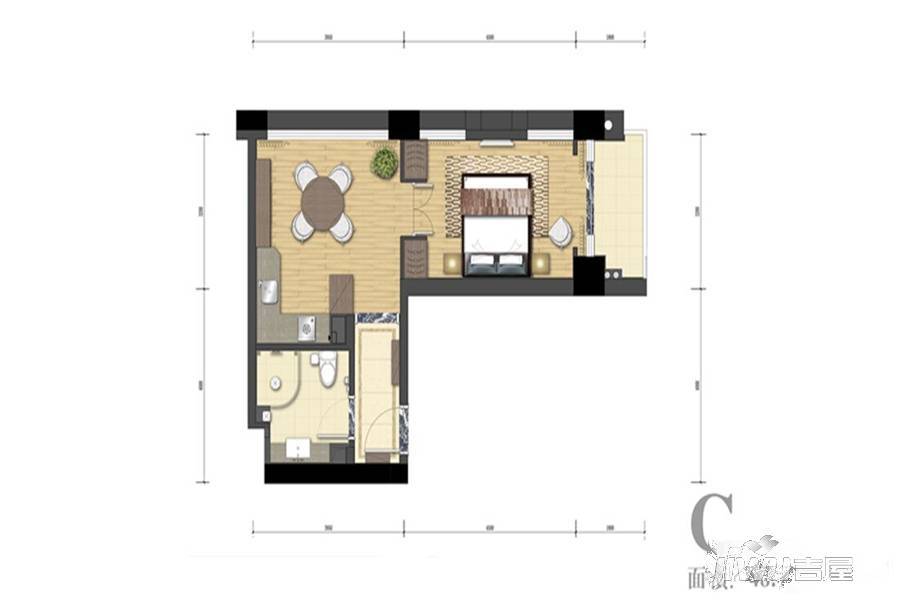 大理外滩名著1室1厅1卫48.4㎡户型图