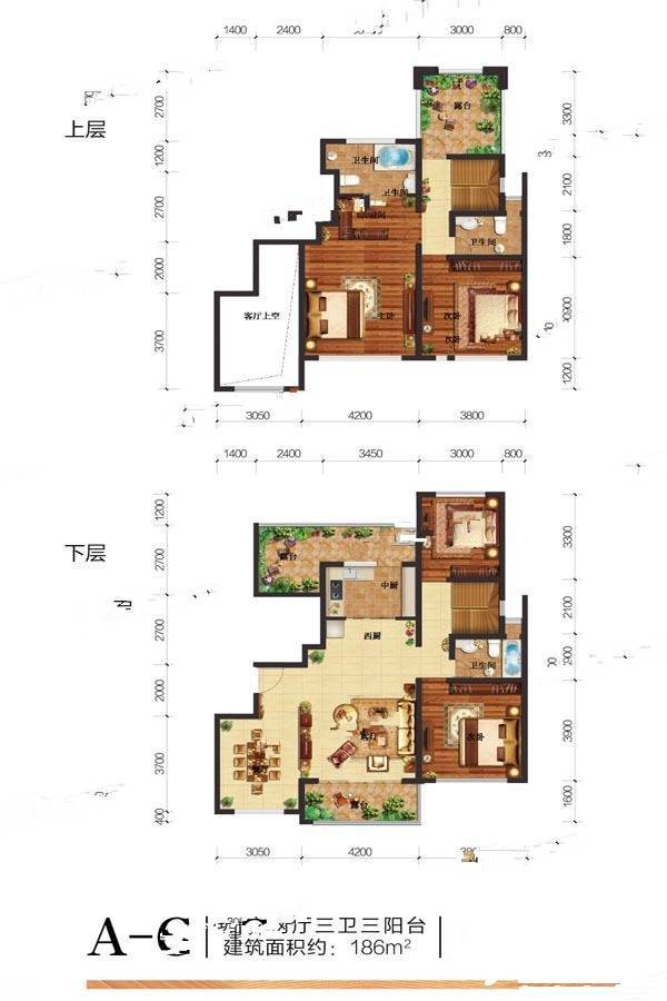 凤仪庄园4室2厅3卫186㎡户型图