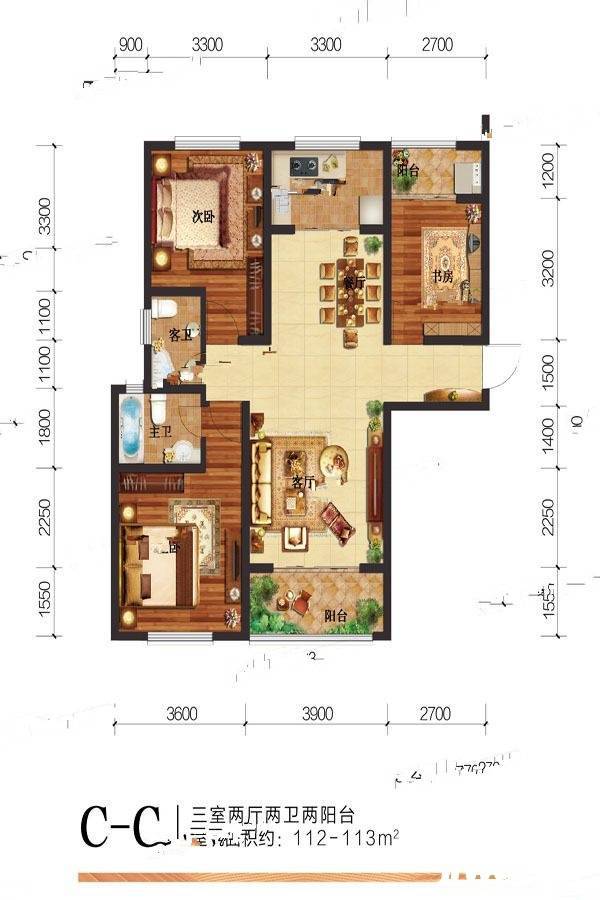 凤仪庄园3室2厅2卫113㎡户型图