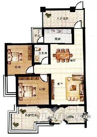 天元·香樟园南院三期2室2厅1卫86㎡户型图