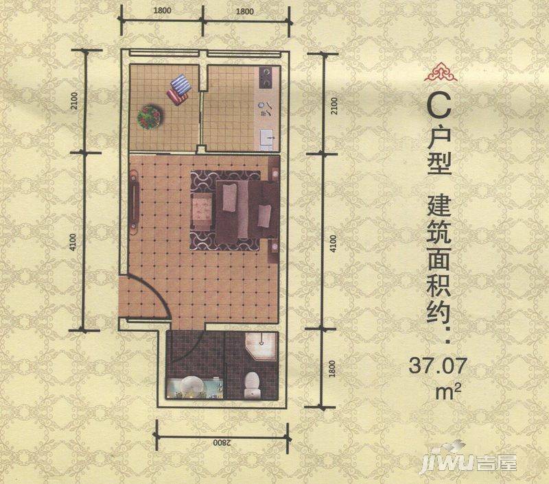 湘江学府1室1厅1卫37.1㎡户型图