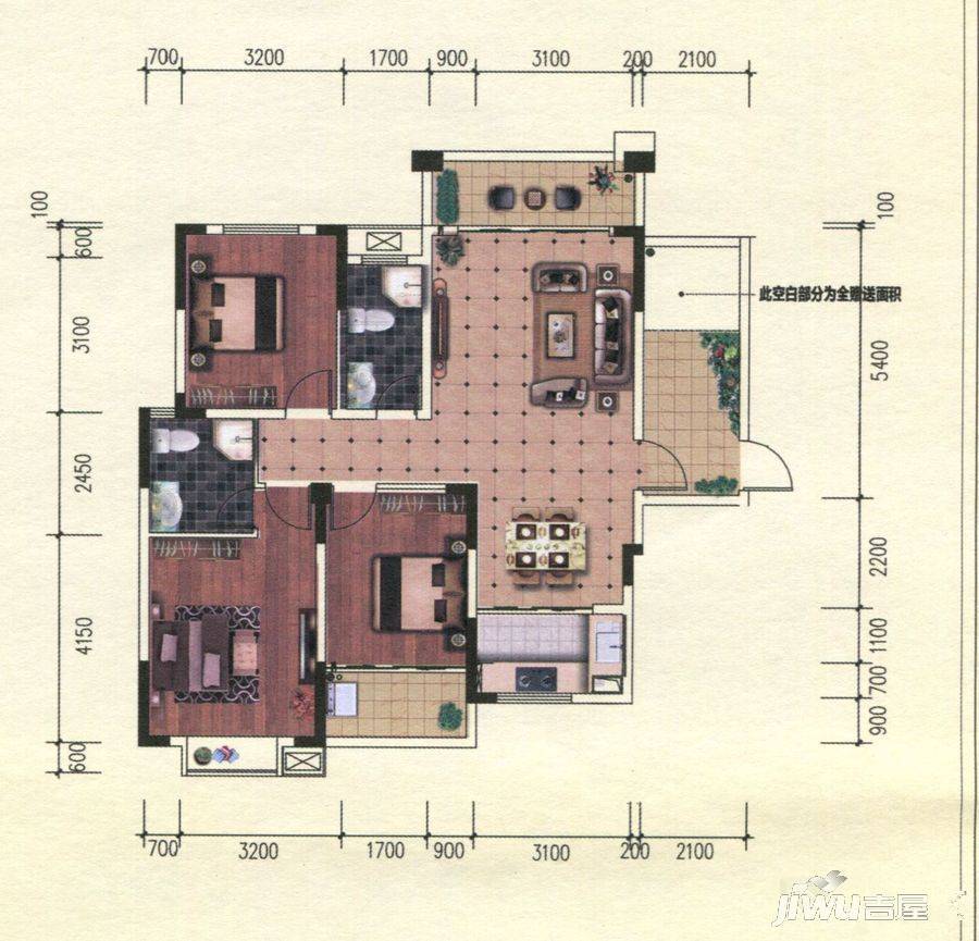 湘江学府3室2厅2卫116.1㎡户型图