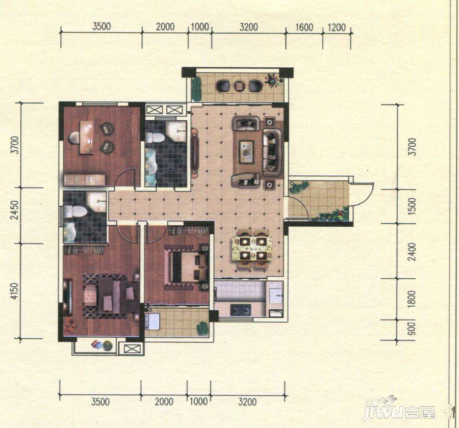 湘江学府3室2厅2卫123.3㎡户型图