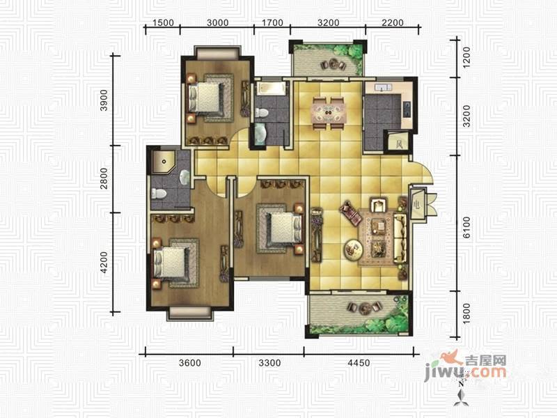 中央道3室2厅2卫130.3㎡户型图