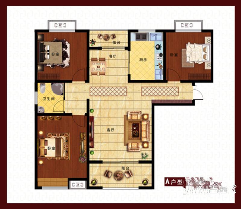 宜居燕苑3室2厅1卫132.6㎡户型图