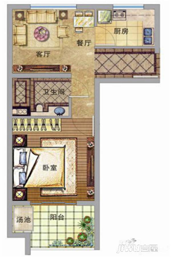 至嘉御泉风情1室1厅1卫45㎡户型图