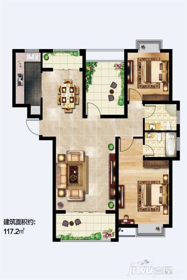 汇金又一城3室2厅2卫117.2㎡户型图