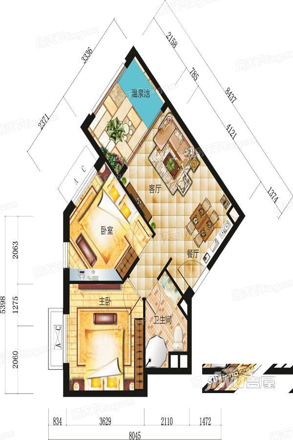 顺天明月湾2室1厅1卫64㎡户型图