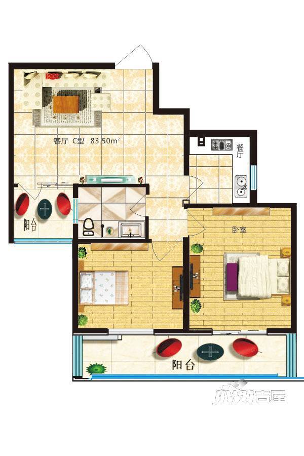 宏福园2室1厅1卫83.5㎡户型图