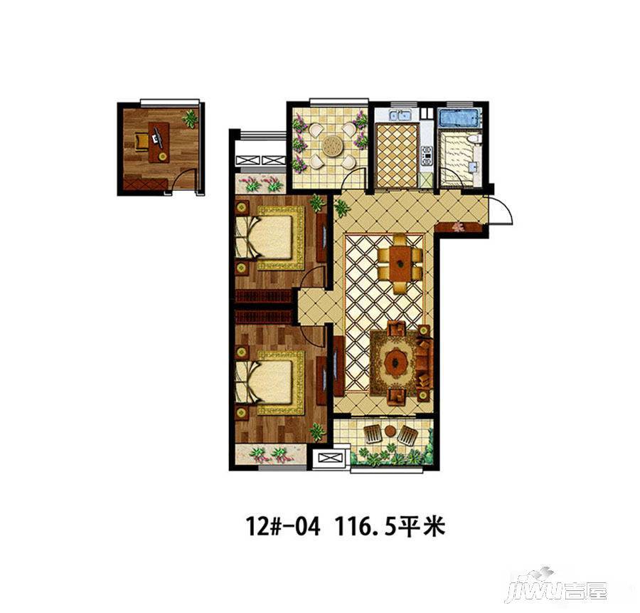 香江金郡2室1厅1卫119㎡户型图