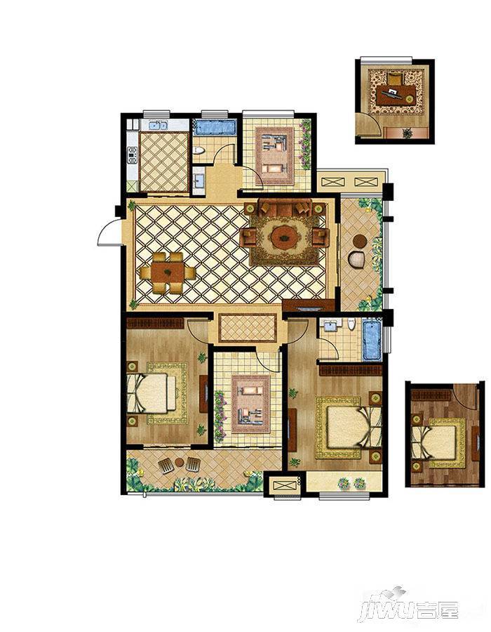 香江金郡3室1厅1卫134㎡户型图