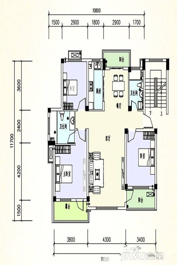 三一亚龙湾3室2厅2卫121.2㎡户型图