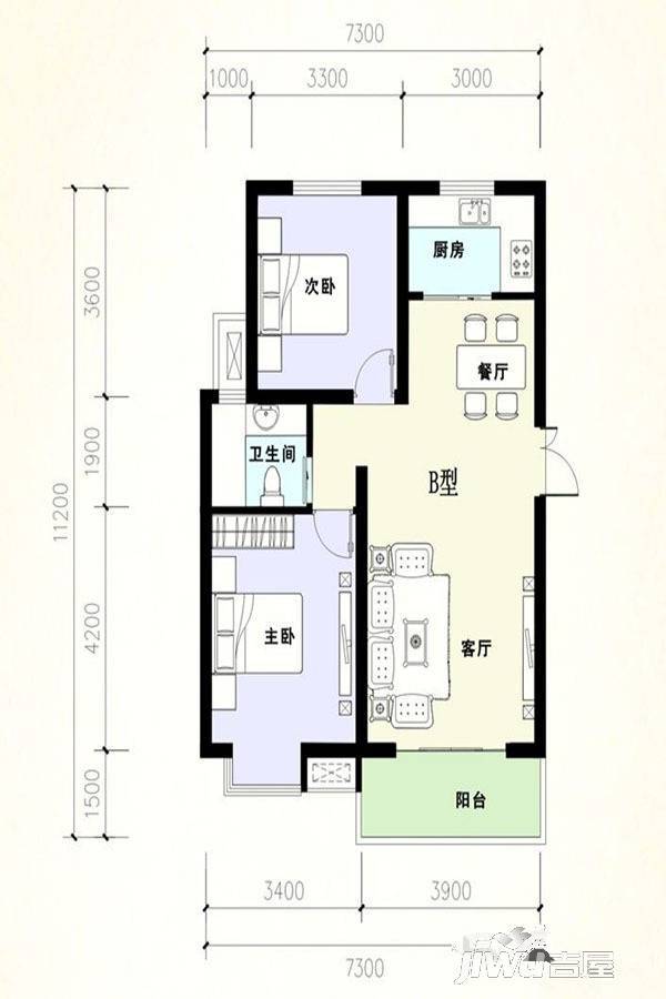 三一亚龙湾2室2厅1卫80㎡户型图