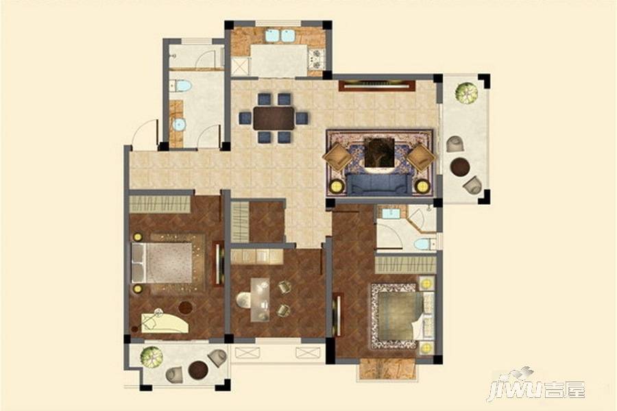 优诗美地3室2厅2卫114㎡户型图