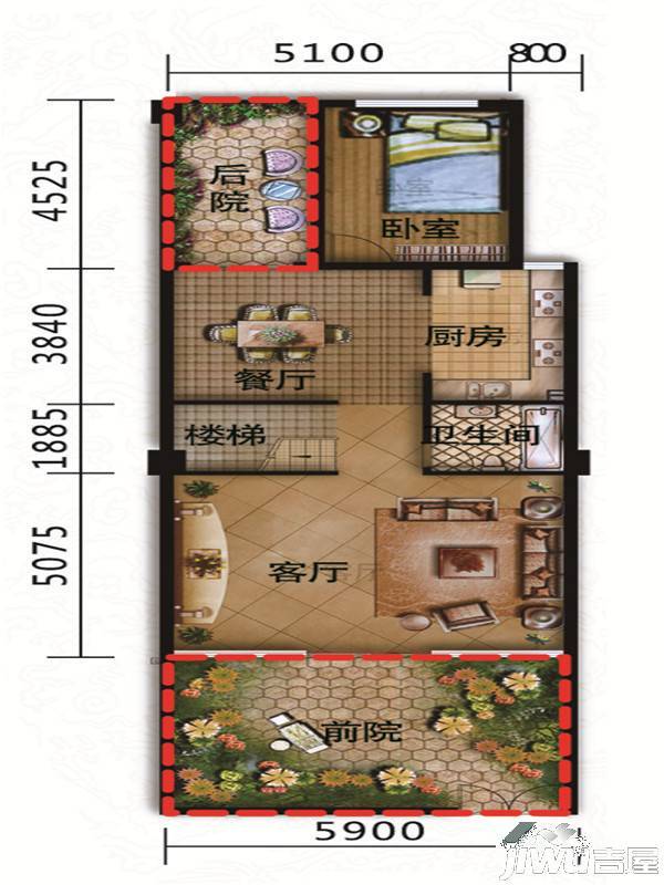 天下第一石城园上园养生别墅3室2厅1卫130㎡户型图