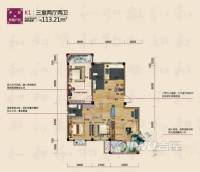 龙登和城3室2厅2卫113.2㎡户型图