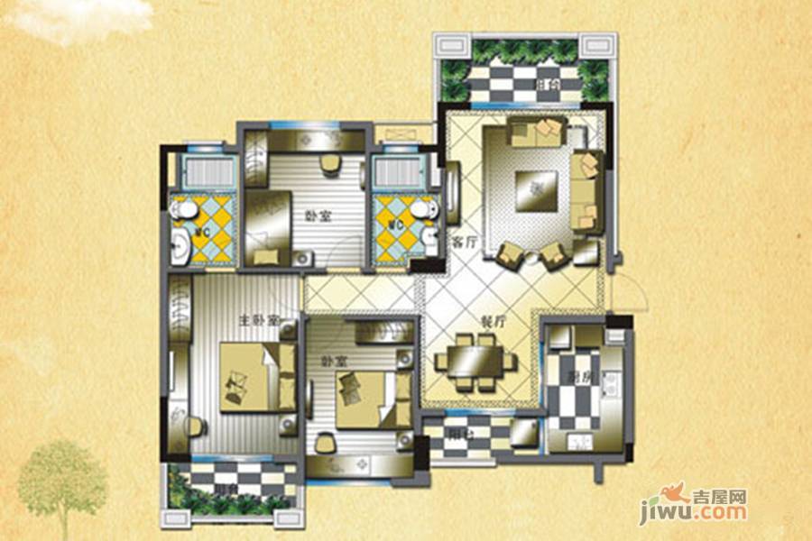 巢湖碧桂园3室2厅2卫123㎡户型图