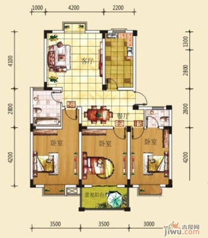 绿源聚龙湾3室2厅2卫106.3㎡户型图