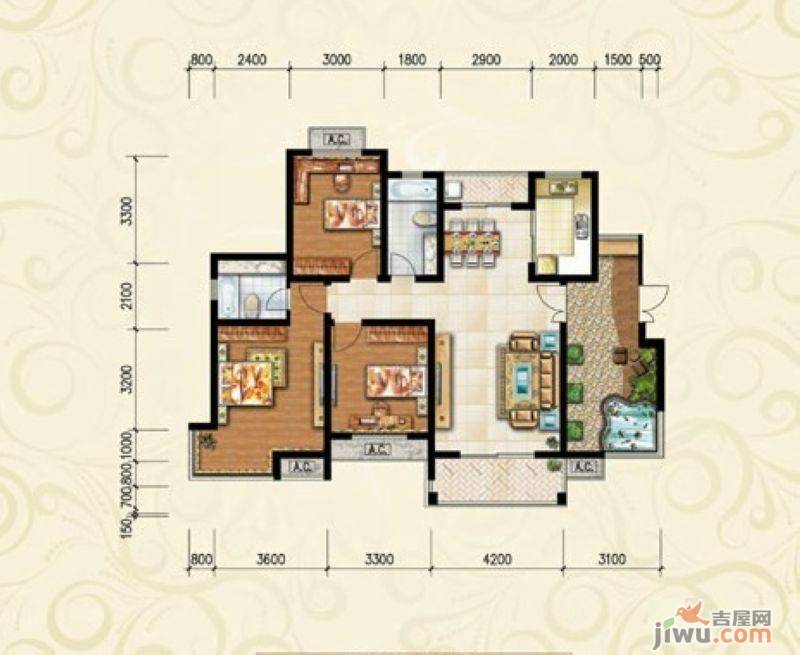 天瑞凤鸣花园3室2厅2卫132.5㎡户型图