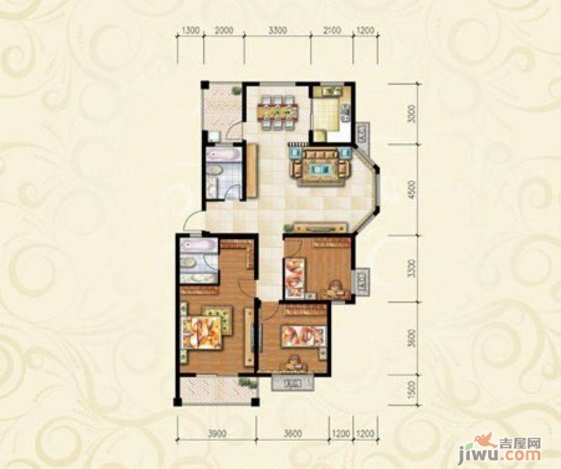 天瑞凤鸣花园3室2厅2卫127㎡户型图