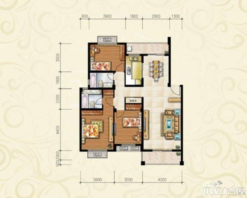 天瑞凤鸣花园3室2厅2卫123㎡户型图