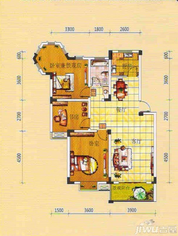 绿源聚龙湾3室3厅1卫103.9㎡户型图