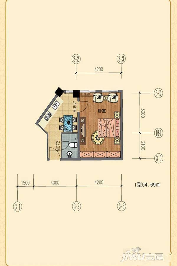 力和丹桂公寓1室1厅1卫54㎡户型图