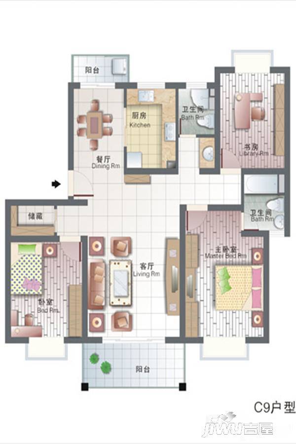 凤凰名城3室2厅2卫122.8㎡户型图