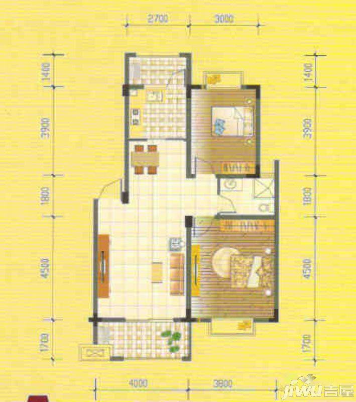 海纳国际2室2厅1卫83.4㎡户型图