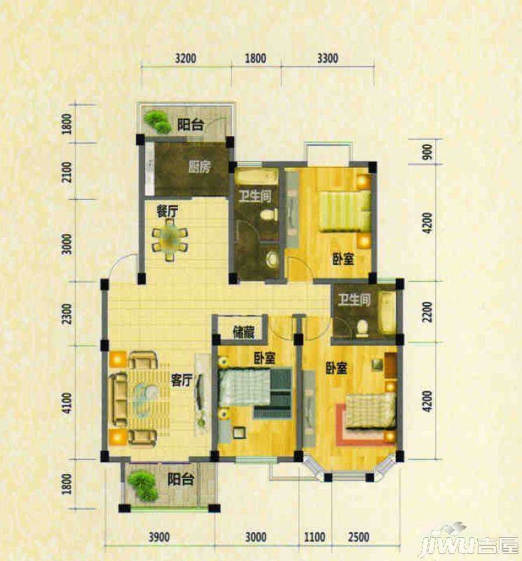 盛世莲花3室2厅2卫122㎡户型图