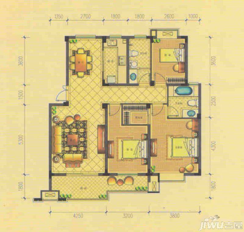 东方华庭3室2厅2卫122.4㎡户型图