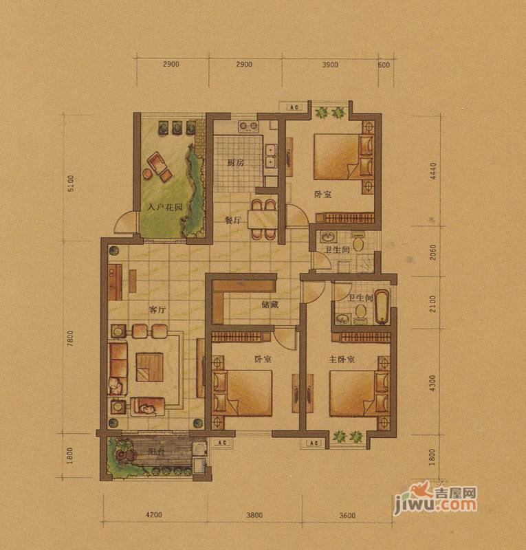 一品和莊3室2厅2卫145㎡户型图