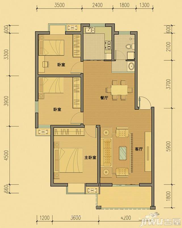 力和裕景3室2厅1卫110.2㎡户型图