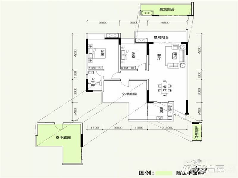 易科魅力航都2室2厅2卫111.6㎡户型图