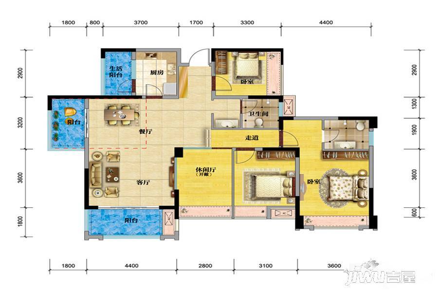 恩阳天娇华都4室2厅2卫142.7㎡户型图