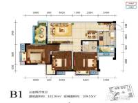 恩阳鸿锦茗城3室2厅1卫102.9㎡户型图