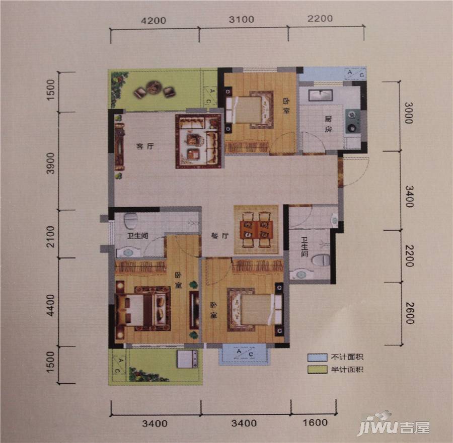 恩阳义阳府第3室2厅2卫120.4㎡户型图