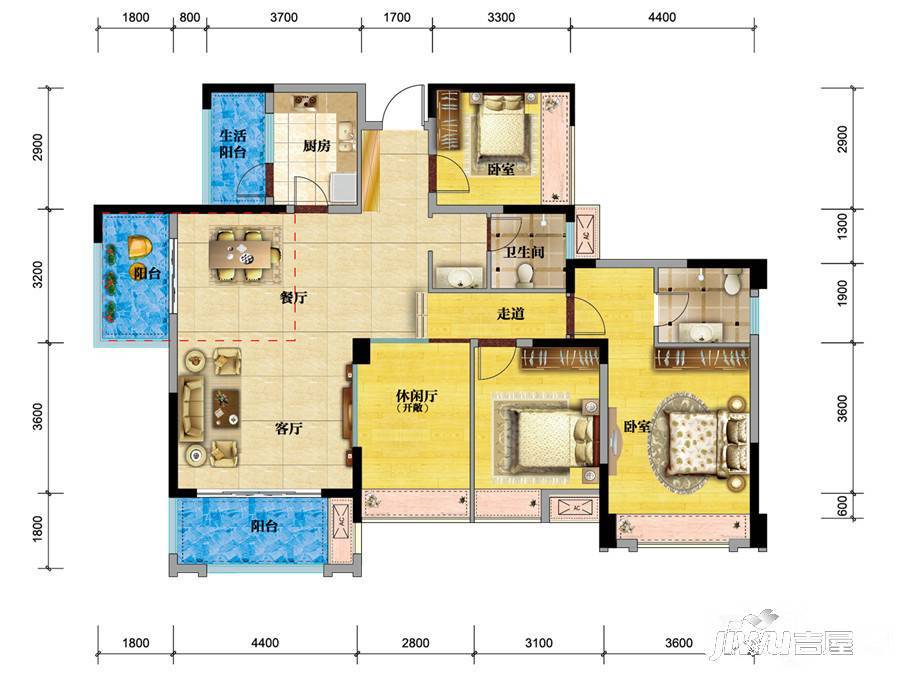 恩阳天娇华都4室2厅2卫143.5㎡户型图