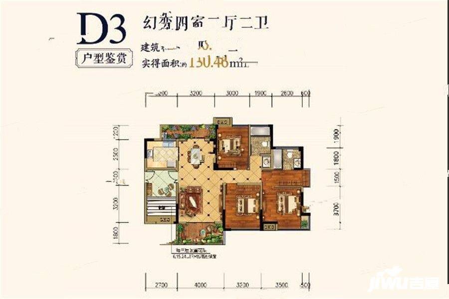 登科华府4室2厅2卫105.5㎡户型图