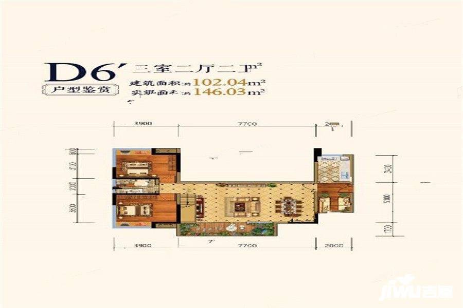 登科华府3室2厅2卫102㎡户型图