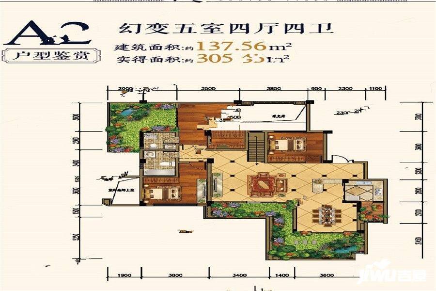 登科华府5室4厅4卫137.6㎡户型图