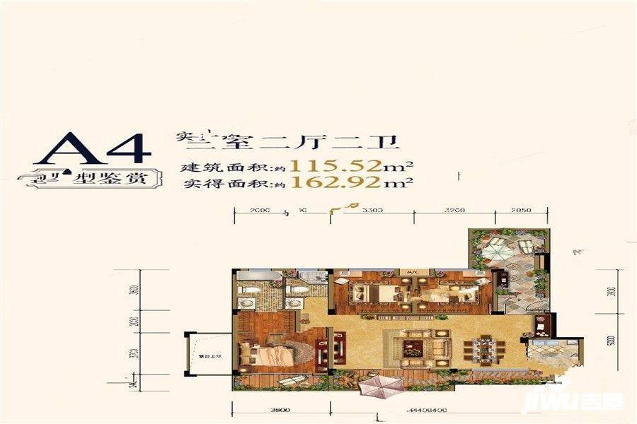 登科华府3室2厅2卫115.5㎡户型图