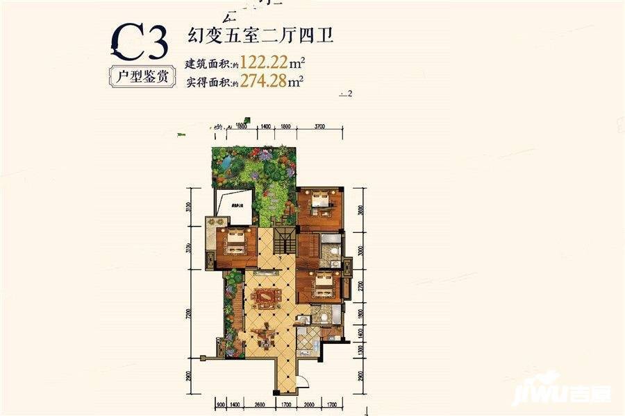 登科华府5室2厅4卫122.2㎡户型图