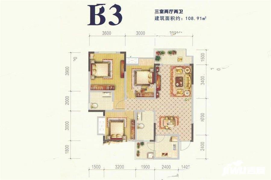 杨坝小院3室2厅2卫108.9㎡户型图