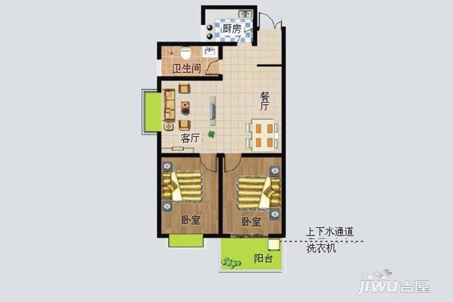 金基馨怡揽月2室2厅1卫99.9㎡户型图